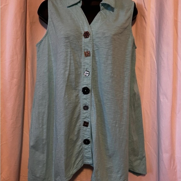 Soft Surroundings Mint Green Sleeveless Collared Button Down Lightweight Blouse - Picture 2 of 9